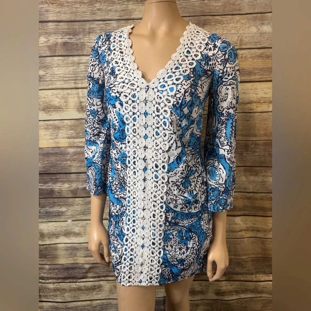 Lilly Pulitzer Brooke Tunic‎ Dress XS Extra Small Ariel Blue Hippy Hippy Shake - Picture 2 of 6